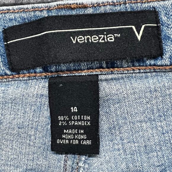 Venezia Jeans Womens 14 Blue Floral Embroidery Straight High Rise Boho Cottage - Picture 10 of 12